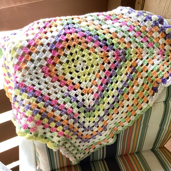 Baby Blanket Stroller Premie Hand Crafted Yellow Green Purple Orange Striped - Picture 8 of 9